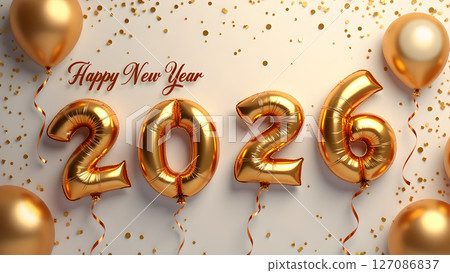 Celebrating the Dawn of 2026: A Golden New Year with Festive Balloons Celebrating the Dawn of 2026: A Golden New Year with Festive Balloons 127086837