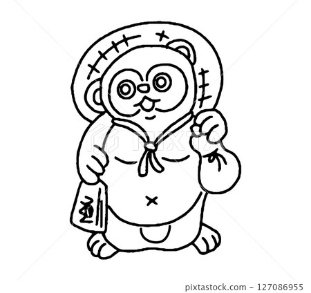 Hand-drawn illustration of a raccoon figurine Hand-drawn illustration of a raccoon figurine 127086955