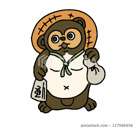 Hand-drawn illustration of a raccoon figurine Hand-drawn illustration of a raccoon figurine 127086956