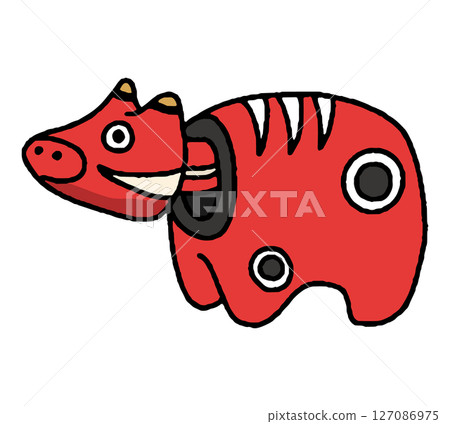 Hand-drawn illustration of a red cow 127086975