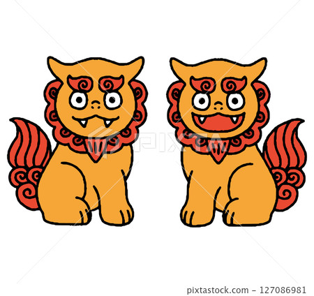 可愛的 Shisa 手繪插畫 127086981