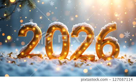 Enchanting 2026 New Year Celebration with Golden Numbers and Winter Sparkle 127087114