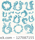 Vector collection of ornate wave swirls and marine decorative elements 127087155