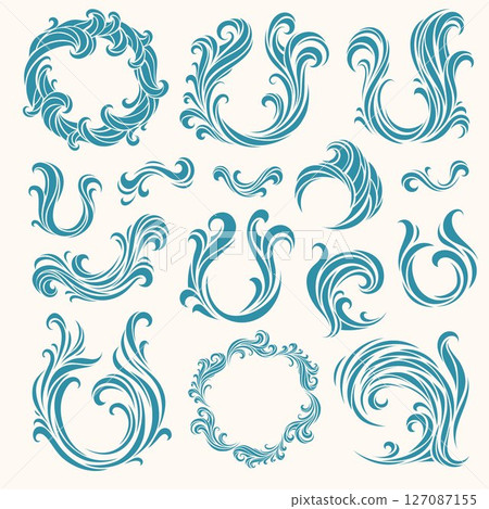Vector collection of ornate wave swirls and marine decorative elements Vector collection of ornate wave swirls and marine decorative elements 127087155