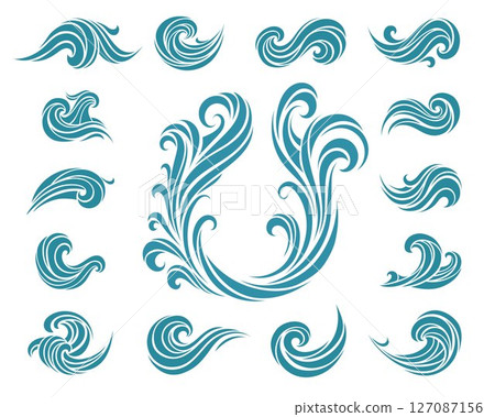 Vector set of decorative wave elements in dynamic flow style Vector set of decorative wave elements in dynamic flow style 127087156