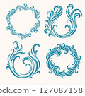 Vector collection of ornate wave swirls and marine decorative elements 127087158
