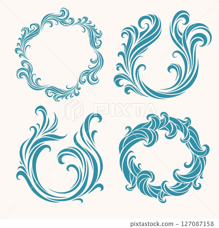 Vector collection of ornate wave swirls and marine decorative elements Vector collection of ornate wave swirls and marine decorative elements 127087158