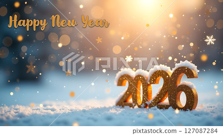 Sparkling 2026 new year celebration in a snowy, softly lit landscape 127087284
