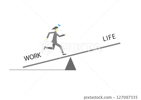 Illustration of a businesswoman running on a seesaw to achieve work-life balance Illustration of a businesswoman running on a seesaw to achieve work-life balance 127087335