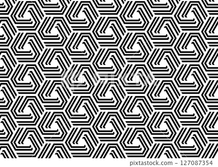 Abstract geometric pattern with stripes, lines. Seamless vector background. White and black ornament. Simple lattice graphic design. 127087354