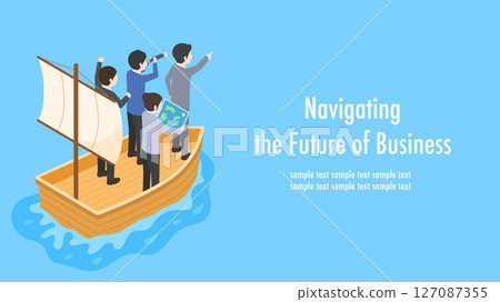 Businessmen and women sailing on a boat 127087355