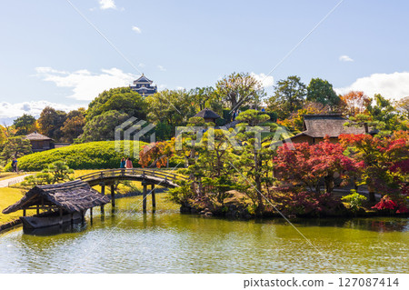 Autumn in Okayama City, Okayama Prefecture, Japan's Three Greatest Gardens, Korakuen with Autumn Foliage 127087414