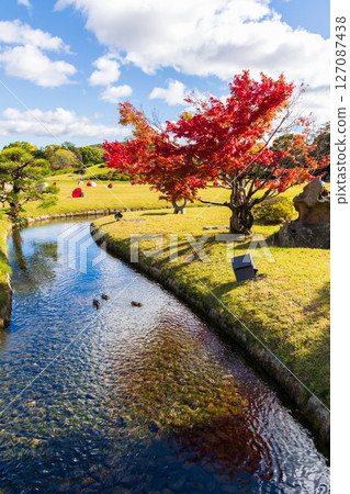 岡山縣岡山市的秋天,日本三大名園,後樂園的紅葉 岡山縣岡山市的秋天,日本三大名園,後樂園的紅葉 127087438