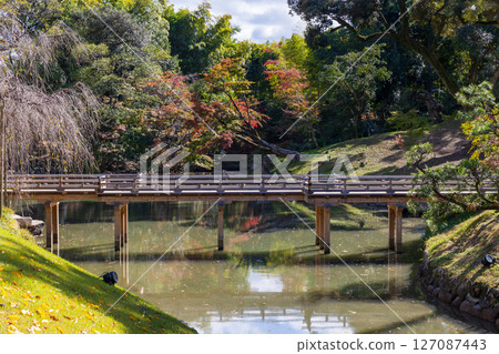 岡山縣岡山市的秋天，日本三大名園，後樂園的紅葉 127087443