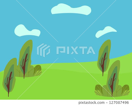 Abstract landscape design with trees bushes and clouds Abstract landscape design with trees bushes and clouds 127087496