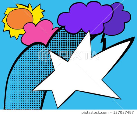 pop art lanscape with thunder clouds and sun pop art lanscape with thunder clouds and sun 127087497
