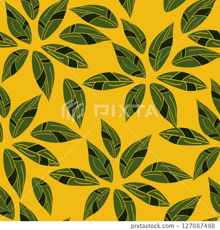 Seamless pattern with abstract outlined hand draw geometric leaves 127087498