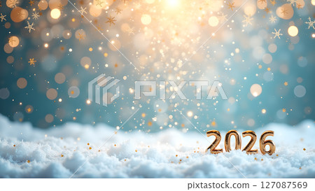 Sparkling Anticipation: Golden 2026 Emerges from a Winter Wonderland Backdrop Sparkling Anticipation: Golden 2026 Emerges from a Winter Wonderland Backdrop 127087569
