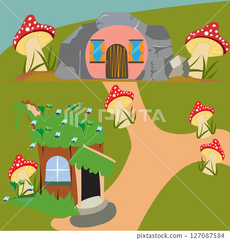 Fairytale village made of two magical houses 127087584