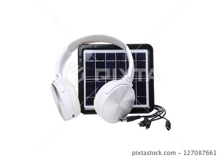 PNG,Portable solar panel with headphones, isolated on white background PNG,Portable solar panel with headphones, isolated on white background 127087661