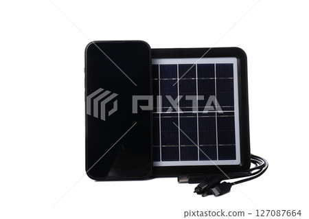 PNG,Portable solar panel with smartphone, isolated on white background PNG,Portable solar panel with smartphone, isolated on white background 127087664