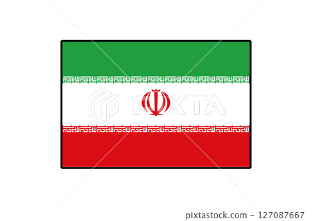 The flag of Iran features a horizontal tricolor of green, white, and red, showcasing national symbols. It reflects the country's culture and identity, prominently displayed against a plain background. The flag of Iran features a horizontal tricolor of green, white, and red, showcasing national symbols. It reflects the country's culture and identity, prominently displayed against a plain background. 127087667