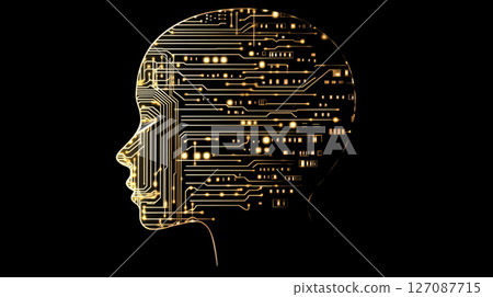 profile silhouette of head filled with intricate circuit patterns, symbolizing technology and innovation 127087715
