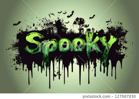 Spooky text design with green color scheme and Halloween themed elements creates fun and eerie atmosphere 127087830