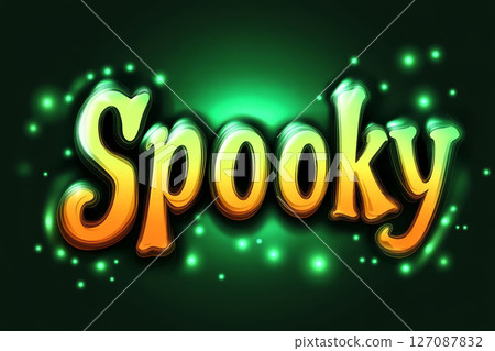 Spooky text design with glowing green background creates festive Halloween atmosphere 127087832
