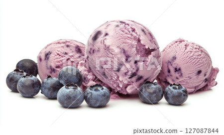 Delicious blueberry ice cream scoops with fresh blueberries create delightful treat for dessert lovers 127087844