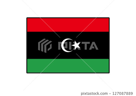 The flag of Libya features horizontal stripes of red, black, and green, with a crescent and star in the center. It symbolizes the nation's history and unity. The flag of Libya features horizontal stripes of red, black, and green, with a crescent and star in the center. It symbolizes the nation's history and unity. 127087889