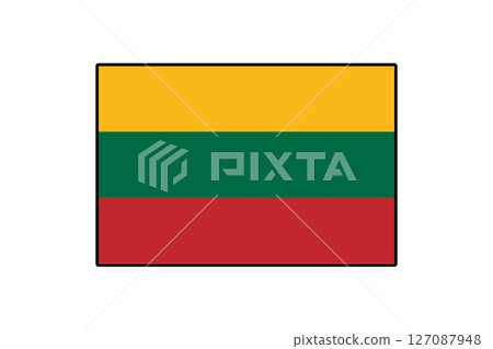 The flag of Lithuania displays three horizontal stripes colored yellow, green, and red. It symbolizes the nation's heritage and is a distinctive emblem of Lithuanian identity. 127087948