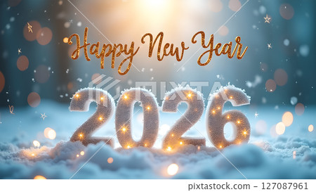 Sparkling 2026 New Year Celebration in a Snowy and Festive Ambiance Sparkling 2026 New Year Celebration in a Snowy and Festive Ambiance 127087961