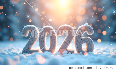 Sparkling anticipation: The year 2026 emerges from a snowy winter wonderland Sparkling anticipation: The year 2026 emerges from a snowy winter wonderland 127087970