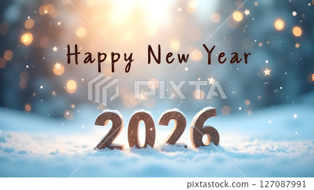 Festive Happy New Year 2026 Celebration with Sparkling Lights and Snowfall Festive Happy New Year 2026 Celebration with Sparkling Lights and Snowfall 127087991
