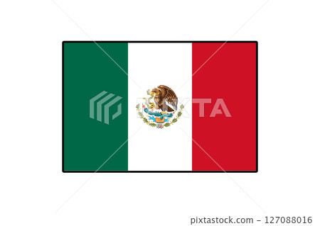 The design features the Mexican flag, characterized by its green, white, and red vertical stripes, with the national emblem at the center. This flag symbolizes national pride and heritage. The design features the Mexican flag, characterized by its green, white, and red vertical stripes, with the national emblem at the center. This flag symbolizes national pride and heritage. 127088016