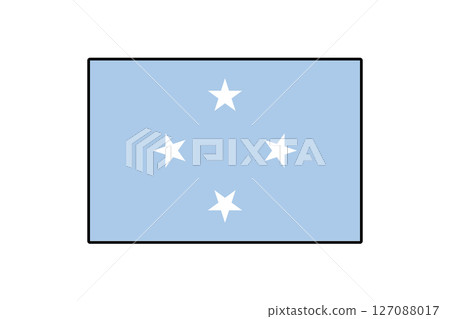 The flag of the Federated States of Micronesia features a light blue field with four white stars, symbolizing the four states of the nation. It represents unity and sovereignty. 127088017