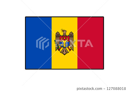 The flag of Moldova features vertical stripes in blue, yellow, and red, with a coat of arms in the center. This flag symbolizes the nation's heritage and pride in its identity. The flag of Moldova features vertical stripes in blue, yellow, and red, with a coat of arms in the center. This flag symbolizes the nation's heritage and pride in its identity. 127088018