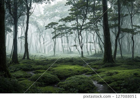 Trekking course in the misty forest 127088051