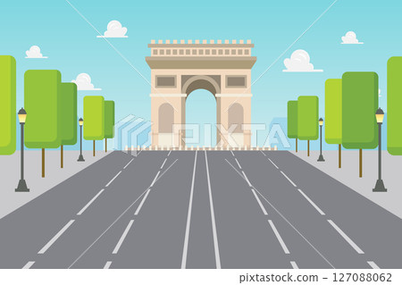 llustration of the Arc de Triomphe in Paris France. 127088062
