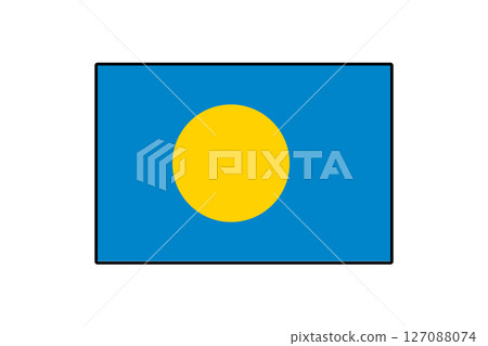 The vector flag design features a vibrant blue background with a large yellow circle positioned slightly to the left. It symbolizes the nation of Palau in a simple, clear form. The vector flag design features a vibrant blue background with a large yellow circle positioned slightly to the left. It symbolizes the nation of Palau in a simple, clear form. 127088074