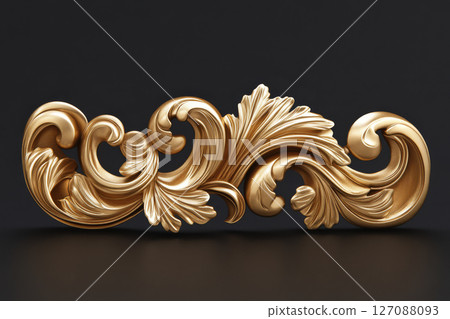 Elegant golden decorative element with intricate floral patterns and curves, perfect for enhancing luxury designs 127088093