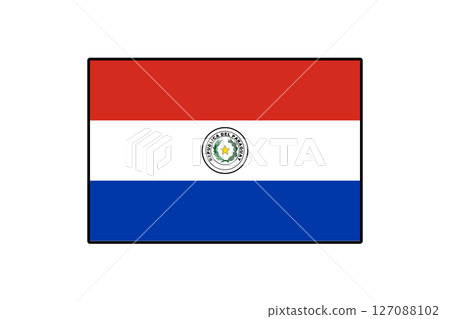 The flag of Paraguay displays horizontal stripes in red, white, and blue, showcasing the national emblem at its center. It symbolizes the country's identity and heritage with vibrant colors. The flag of Paraguay displays horizontal stripes in red, white, and blue, showcasing the national emblem at its center. It symbolizes the country's identity and heritage with vibrant colors. 127088102