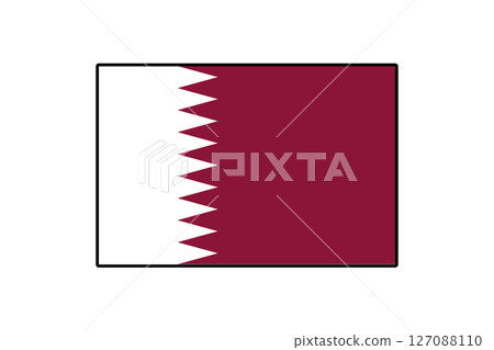 The vector representation of the flag of Qatar features a distinctive maroon background with a white serrated edge. It symbolizes the nation's rich heritage and identity. 127088110