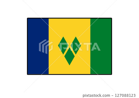The flag of Saint Vincent and the Grenadines features a distinct design with blue, yellow, and green colors, symbolizing the nation's identity and cultural heritage. 127088123