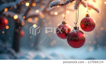 Sparkling New Year: Golden 2026 on a snowy backdrop with ethereal bokeh lights 127088134