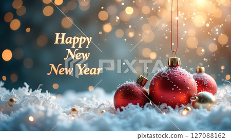 Enchanting snowy scene featuring 2026 new year glittering numerals and festive decorations Enchanting snowy scene featuring 2026 new year glittering numerals and festive decorations 127088162