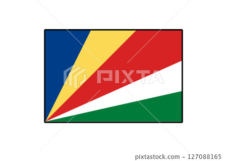 This graphic representation showcases the flag of Seychelles, featuring a dynamic design of blue, yellow, red, white, and green. It symbolizes the nation's identity and heritage. This graphic representation showcases the flag of Seychelles, featuring a dynamic design of blue, yellow, red, white, and green. It symbolizes the nation's identity and heritage. 127088165