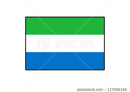 The flag of Sierra Leone features three horizontal stripes in green, white, and blue. This design symbolizes the country's rich natural resources and maritime heritage. The flag of Sierra Leone features three horizontal stripes in green, white, and blue. This design symbolizes the country's rich natural resources and maritime heritage. 127088166