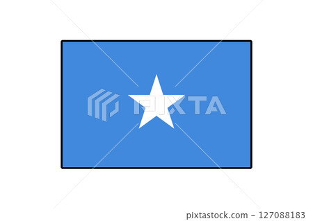 The flag of Somalia features a light blue background with a prominent white five-pointed star at its center. This symbol represents the unity of the Somali people. The flag of Somalia features a light blue background with a prominent white five-pointed star at its center. This symbol represents the unity of the Somali people. 127088183